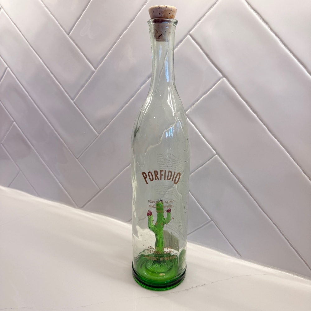 Rare Porfidio Tequila Bottle with Hand Blown Cactus Made in Mexico Original Cork